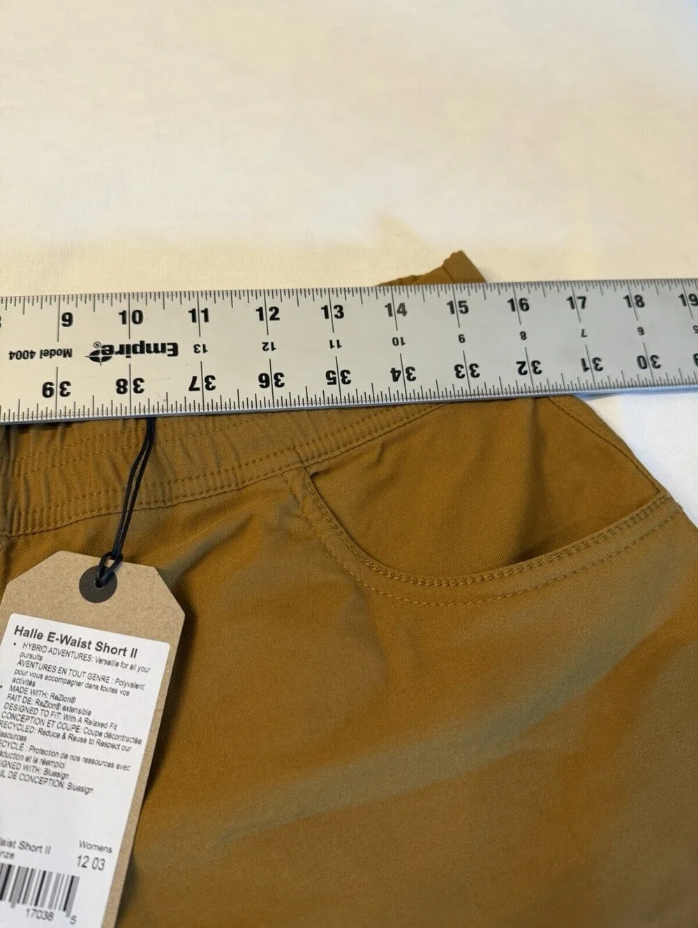 prAna Halle E-Waist Short II Womens 12 Bronze 3” Hiking Travel NWT $75